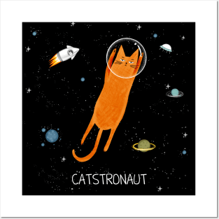 Cats in space. Cute typographi print with catі astronaut. Posters and Art